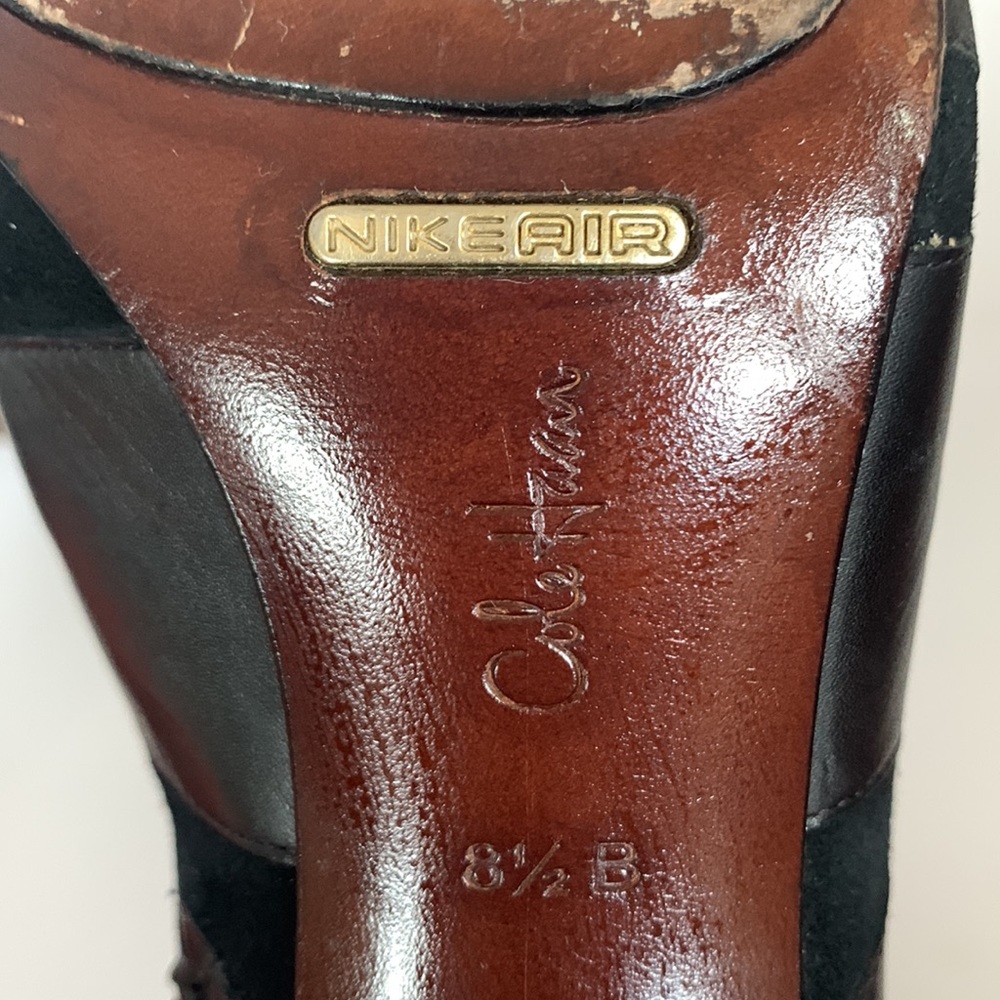 Cole Haan Boots black leather stiletto heel ankle booties boots Nike Air 8.5 - Picture 12 of 14